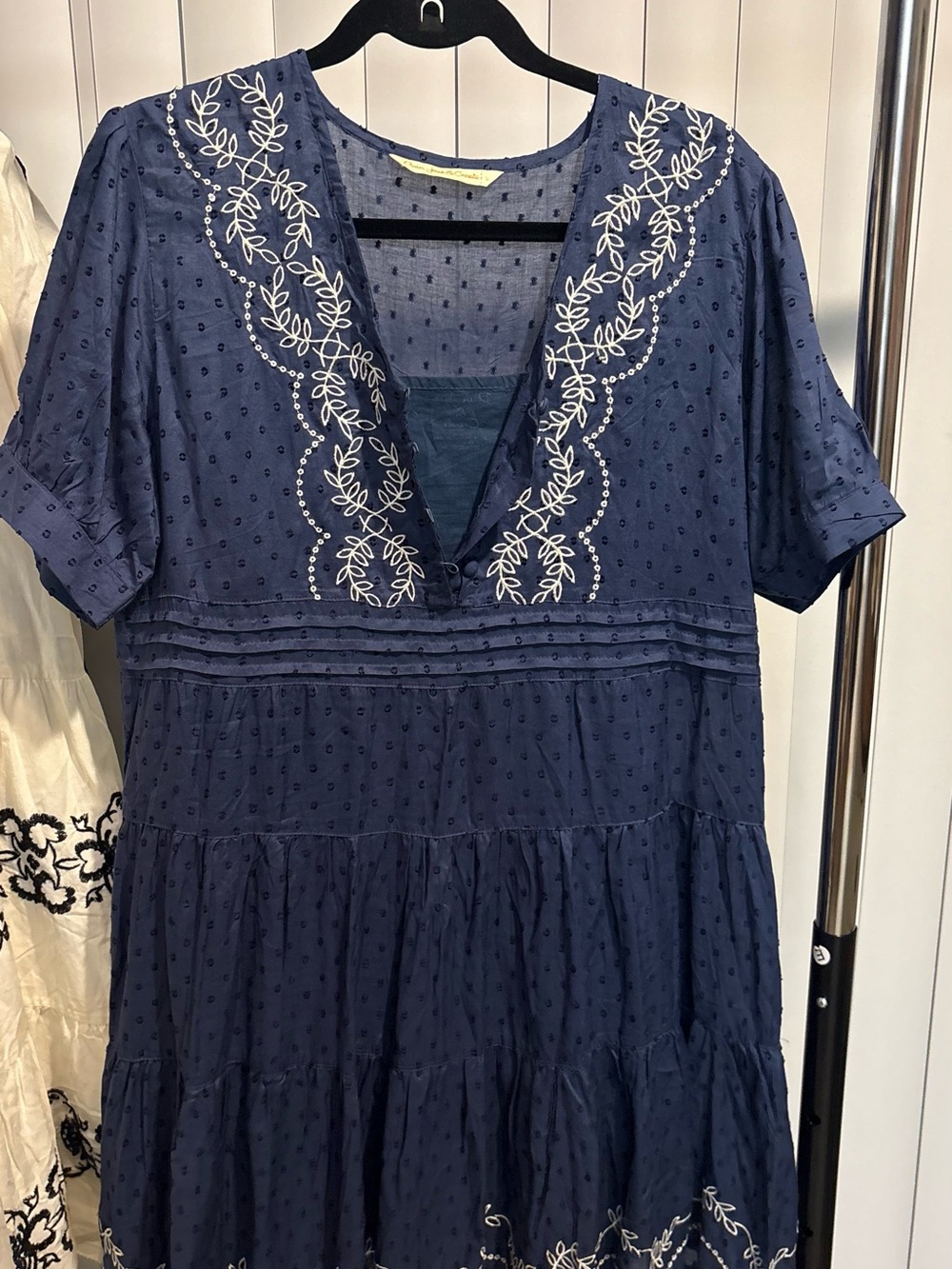 Embroidered Navy V-Neck Tiered dress